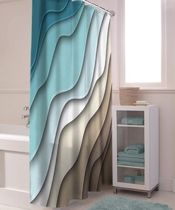 Geometric Ocean Shower Curtain - Turquoise Teal Ombre Abstract Beach Bathroom Decor