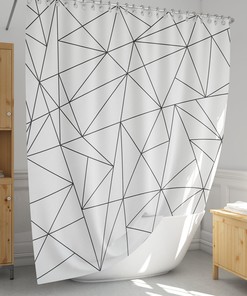 Geometric Pattern Shower Curtain - Modern and Minimalist Black and White Bathroom Decor with Triangle Print