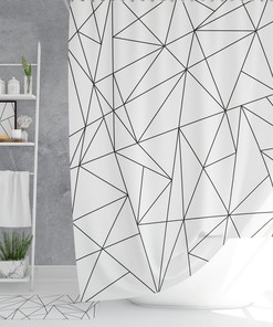 Geometric Pattern Shower Curtain - Modern and Minimalist Black and White Bathroom Decor with Triangle Print