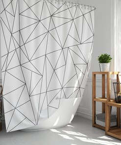 Geometric Pattern Shower Curtain - Modern and Minimalist Black and White Bathroom Decor with Triangle Print