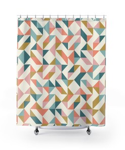 Geometric Pattern Shower Curtain, Pastel Colors for Boho Bathroom Decor