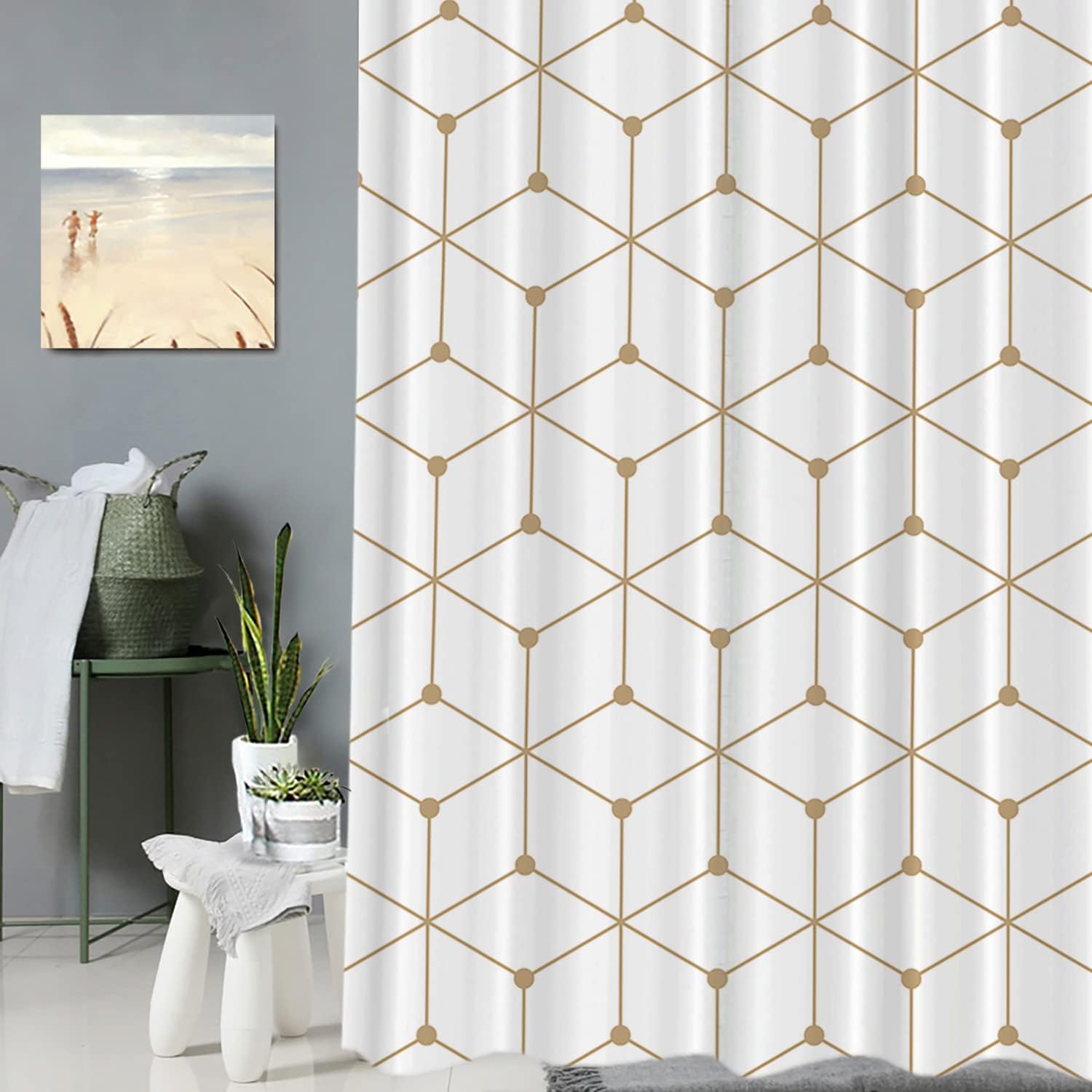 Geometric Pattern Shower Curtain in Multi-color | Home Decor Bathroom Curtain