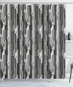 Geometric Print Shower Curtain - Modern and Chic Black and White Bathroom Decor with Abstract Design