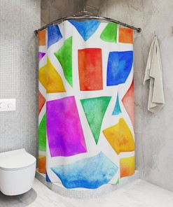 Geometric Watercolor Print Shower Curtain for Modern Bathroom Decor