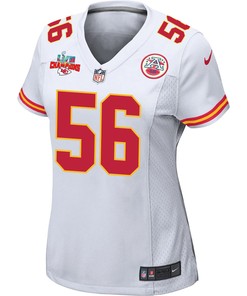 George Karlaftis 56 Kansas City Chiefs Super Bowl LVII Champions 3 Stars Women Game Jersey - White