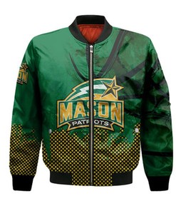 George Mason Patriots Bomber Jacket Basketball Net Grunge Pattern- NCAA