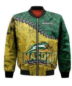 George Mason Patriots Bomber Jacket Grunge Polynesian Tattoo- NCAA