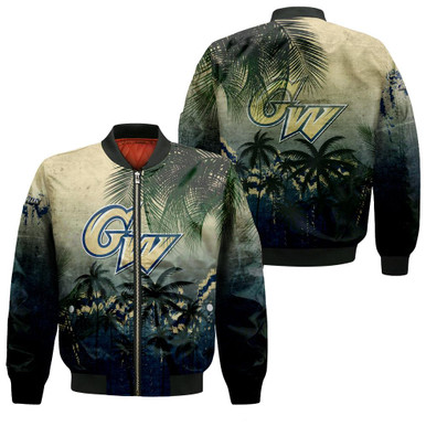George Washington Colonials Bomber Jacket Coconut Tree Tropical Grunge - NCAA