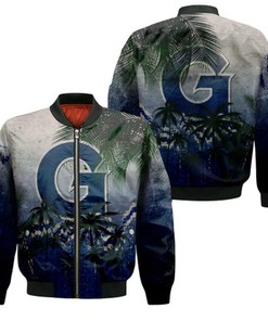 Georgetown Hoyas Bomber Jacket Coconut Tree Tropical Grunge - NCAA