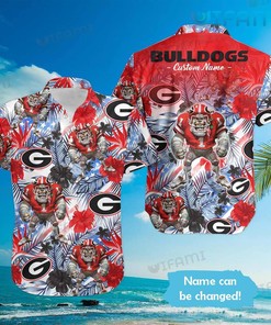 Georgia Bulldogs Hawaiian Shirt Mascot Tropical Plants Ga Football Gift