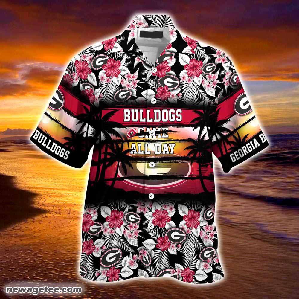 Georgia Bulldogs Summer Beach Hawaiian Shirt Hibiscus Pattern for Sports Fan