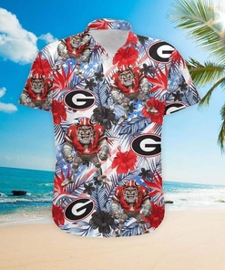 Georgia Bulldogs Uga Hawaiian Shirt Tropical Flora Gift for Football Fans