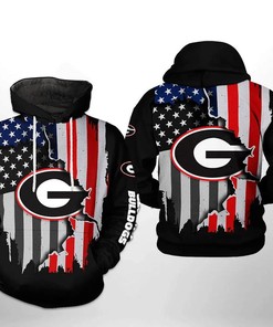 Georgia Bulldogs With Flag American Distressed 3D All Over Print Zip Hoodie Gifts for NCAA Fans