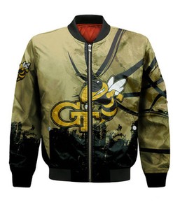 Georgia Tech Yellow Jackets Bomber Jacket Basketball Net Grunge Pattern- NCAA