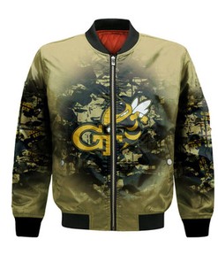 Georgia Tech Yellow Jackets Bomber Jacket Camouflage Vintage  - NCAA