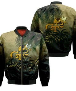 Georgia Tech Yellow Jackets Bomber Jacket Coconut Tree Tropical Grunge - NCAA