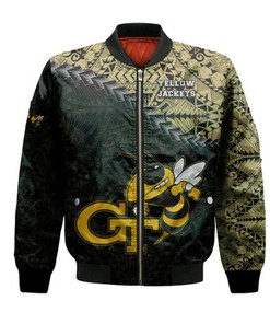 Georgia Tech Yellow Jackets Bomber Jacket Grunge Polynesian Tattoo- NCAA