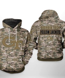 Georgia Tech Yellow Jackets NCAA Camo Veteran 3D Printed Hoodie/Zipper Hoodie