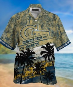Georgia Tech Yellow Jackets NCAA Palm Tree Pattern Hawaii Shirt For Sports Fans