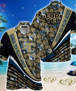Georgia Tech Yellow Jackets Summer Hawaiian Shirt, With Tropical Flower Pattern for Fans