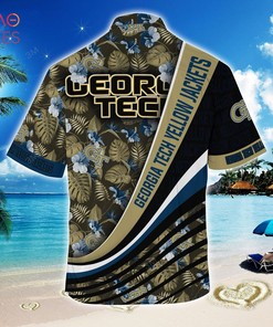 Georgia Tech Yellow Jackets Summer Hawaiian Shirt, With Tropical Flower Pattern for Fans
