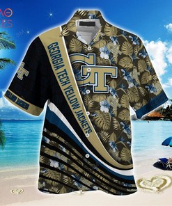 Georgia Tech Yellow Jackets Summer Hawaiian Shirt, With Tropical Flower Pattern for Fans
