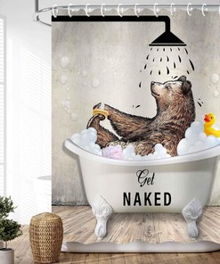 Get Naked Shower Curtain Rustic for Bathroom with Bear Print 