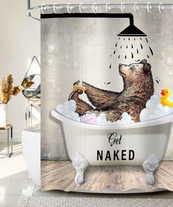 Get Naked Shower Curtain Rustic for Bathroom with Bear Print