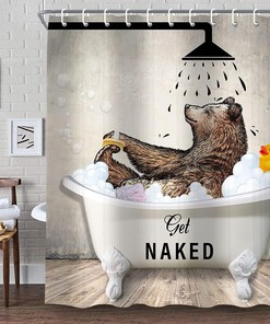 Get Naked Shower Curtain Rustic for Bathroom with Bear Print