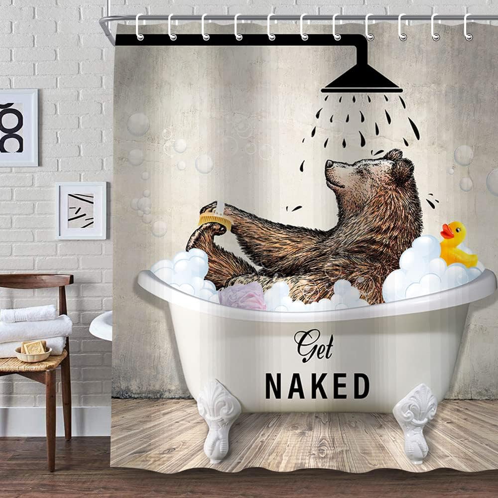 Get Naked Shower Curtain Rustic for Bathroom with Bear Print