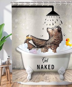 Get Naked Shower Curtain Rustic for Bathroom with Bear Print