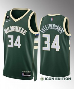 Giannis Antetokounmpo 34 Milwaukee Bucks Green Jersey 2022-23 Icon Edition NO.6 Patch