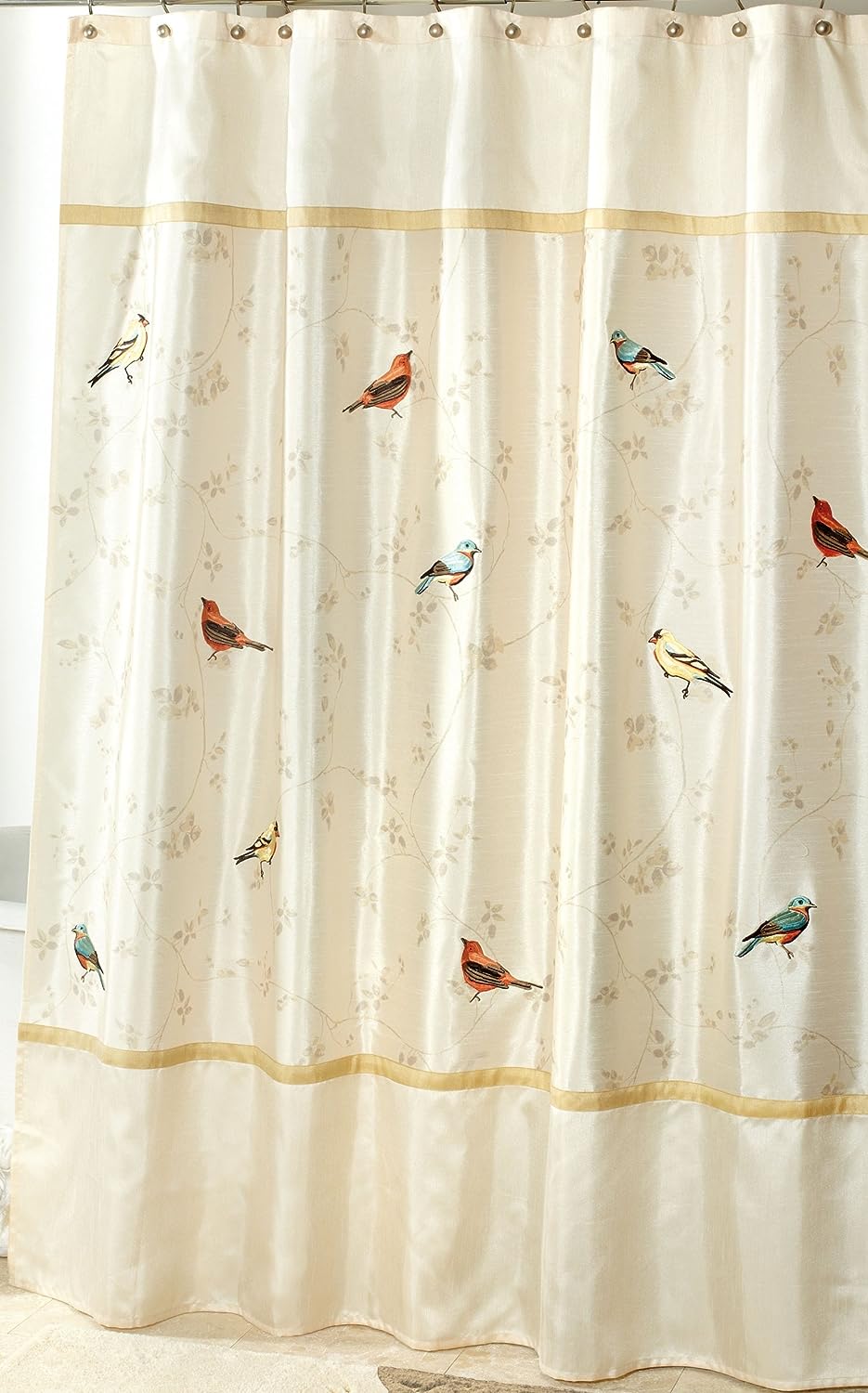 Gilded Birds Shower Curtain in Gold and Ivory - Avanti Linens Bathroom Decor