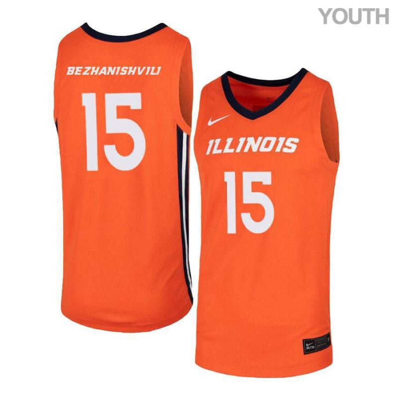 Giorgi Bezhanishvili 15 Illinois Fighting Illini Elite Basketball Youth Jersey - Orange