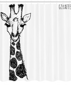 Giraffe African Shower Curtain with Exotic Print for Jungle Bathroom Decor