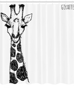 Giraffe African Shower Curtain with Exotic Print for Jungle Bathroom Decor 