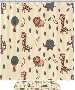 Giraffe Elephant Monkey Lion Shower Curtain Bathroom Decor