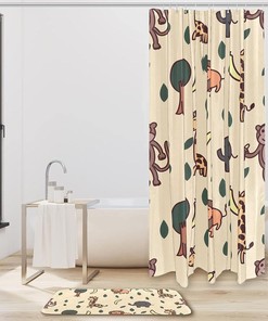 Giraffe Elephant Monkey Lion Shower Curtain Bathroom Decor
