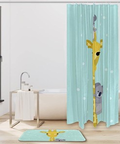 Giraffe Green Koala Shower Curtain with Microfiber Accents - Animal Themed Bathroom Decor