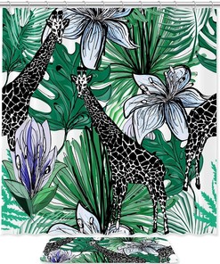 Giraffe Pattern Waterproof Shower Curtain for Safari Bathroom Decor