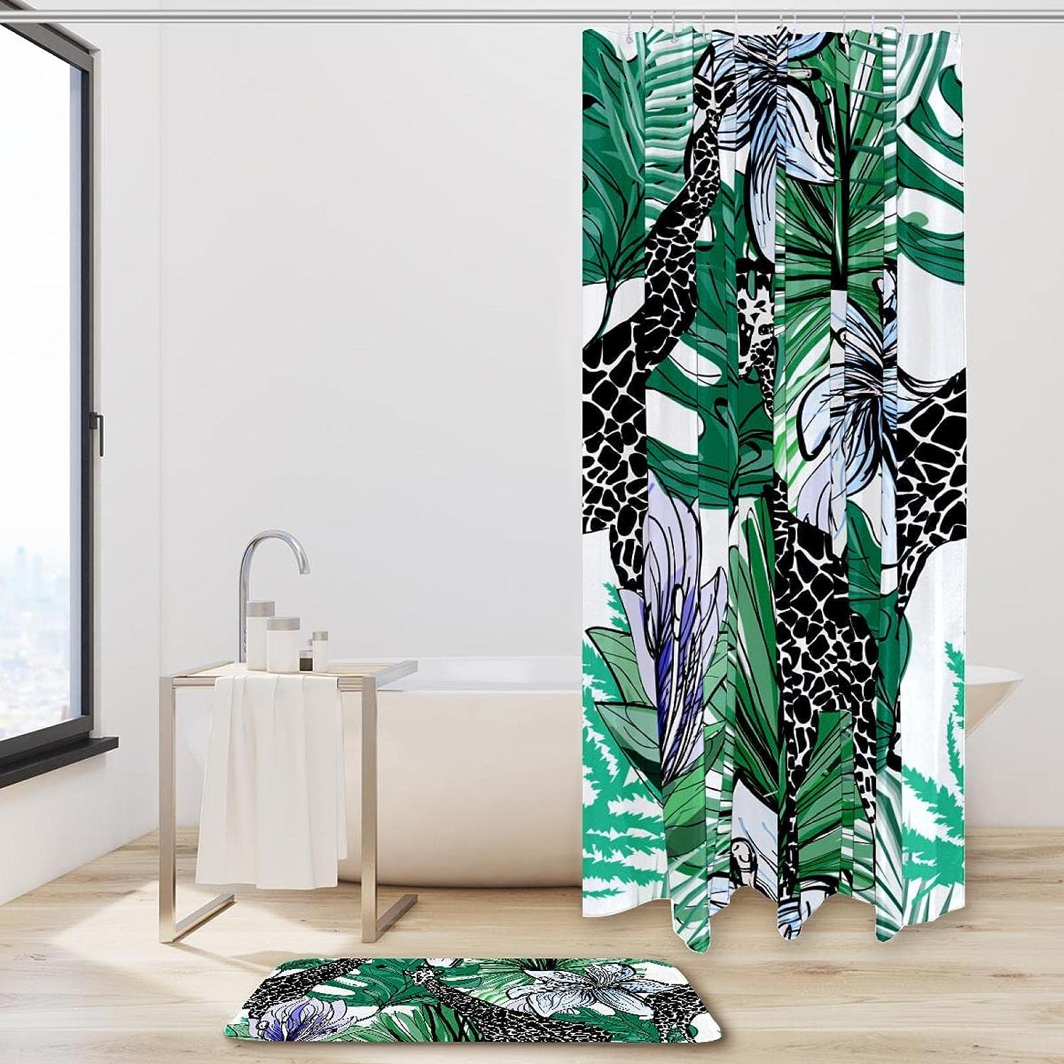 Giraffe Pattern Waterproof Shower Curtain for Safari Bathroom Decor