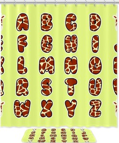 Giraffe Print Shower Curtain with Microfiber Accents - Animal Themed Bathroom Decor