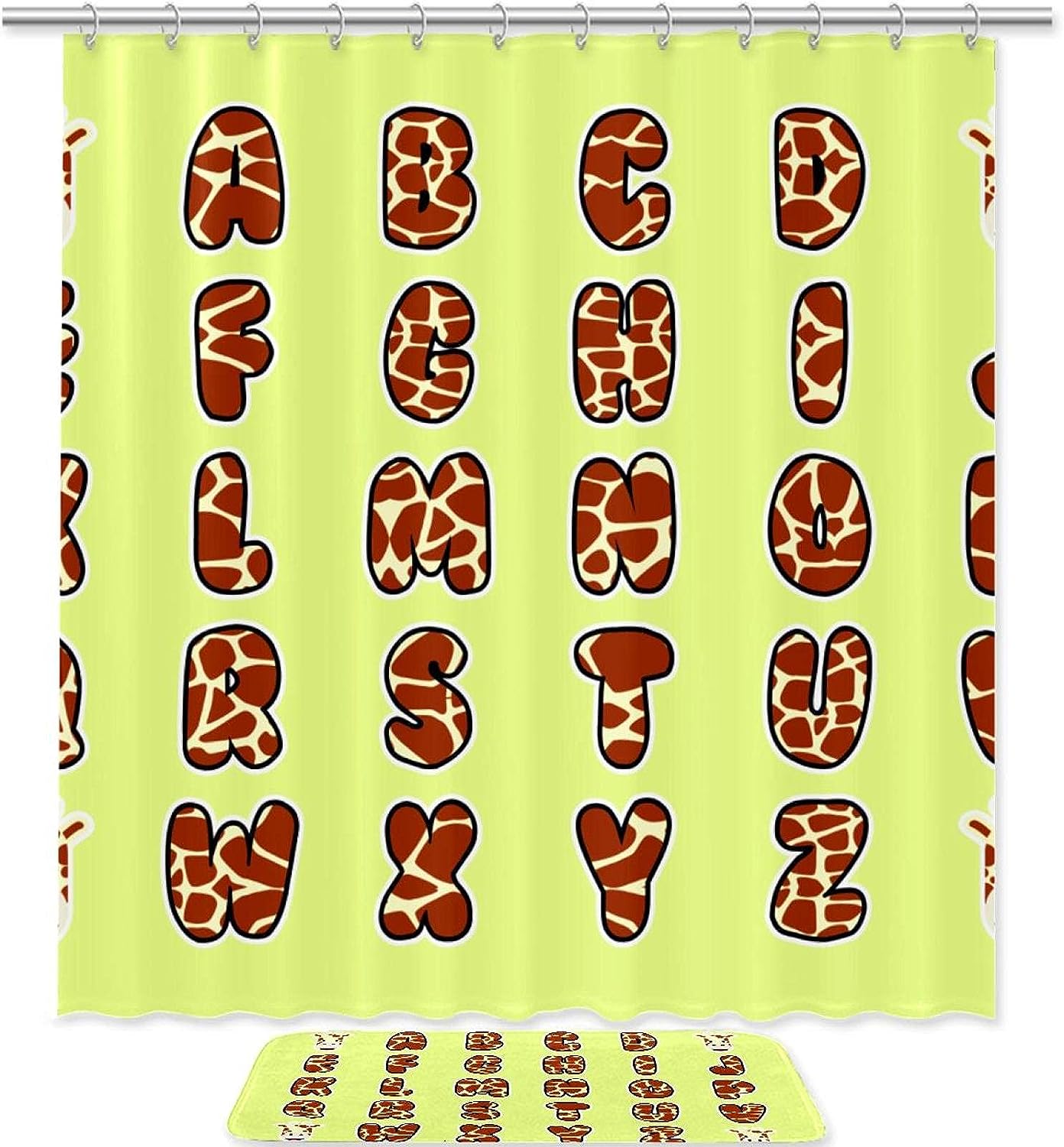 Giraffe Print Shower Curtain with Microfiber Accents - Animal Themed Bathroom Decor