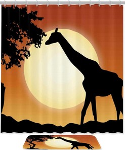 Giraffe Print Waterproof Shower Curtain for Safari Bathroom Decor