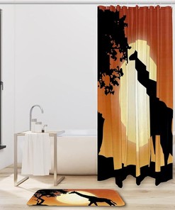 Giraffe Print Waterproof Shower Curtain for Safari Bathroom Decor