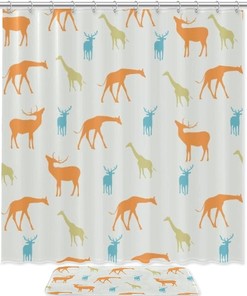 Giraffe and Deer Waterproof Shower Curtain for Safari Bathroom Decor