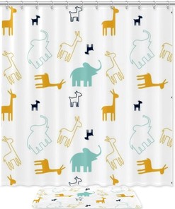 Giraffe and Elephant Waterproof Shower Curtain for Safari Bathroom Decor