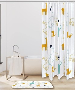 Giraffe and Elephant Waterproof Shower Curtain for Safari Bathroom Decor
