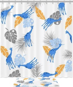 Giraffe and Tropical Plants Waterproof Shower Curtain for Nature Bathroom Decor