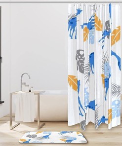 Giraffe and Tropical Plants Waterproof Shower Curtain for Nature Bathroom Decor